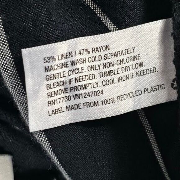 a new day Black Striped Linen Blend Wide Leg Tapered Ankle Pull On Pant L Beach - Picture 8 of 9